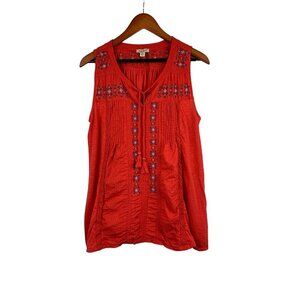 Lucky Brand Womens XXL Sleeveless Red Top With Embroidery